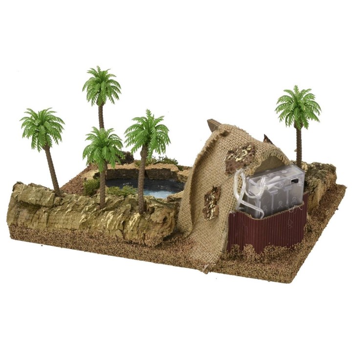 Illuminated Arab tent with pond and palm trees cm 26.5x18x12.5