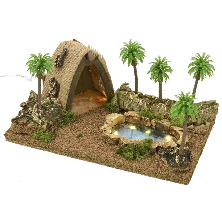 Illuminated Arab tent with pond and palm trees cm 26.5x18x12.5