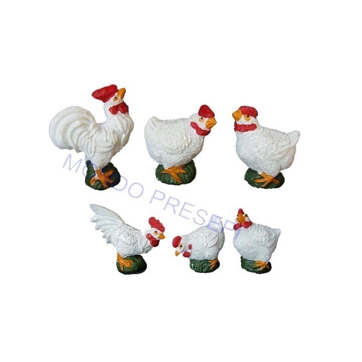 Conjunto de 6 gallinas de resina de 3 cm