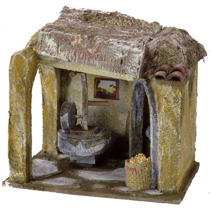Setting of a millstone for nativity scene cm 24x17.5x21.5 h for