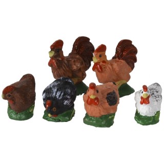 Set 6 galline in resina cm 2-2,5 -Animali presepe