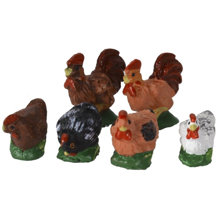 Conjunto de 6 gallinas de resina de 2-2,5 cm - Animales para