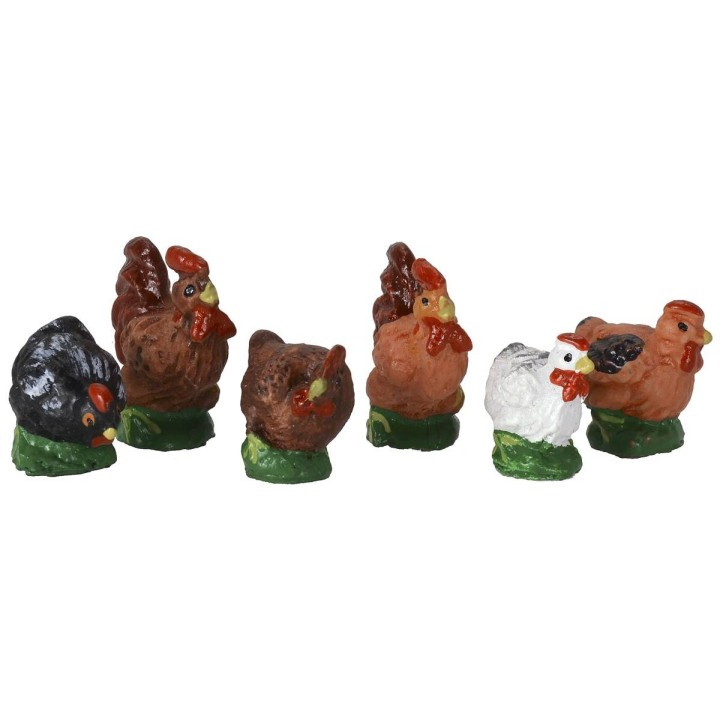 Set of 6 hens in resin 2-2.5 cm - Nativity animals