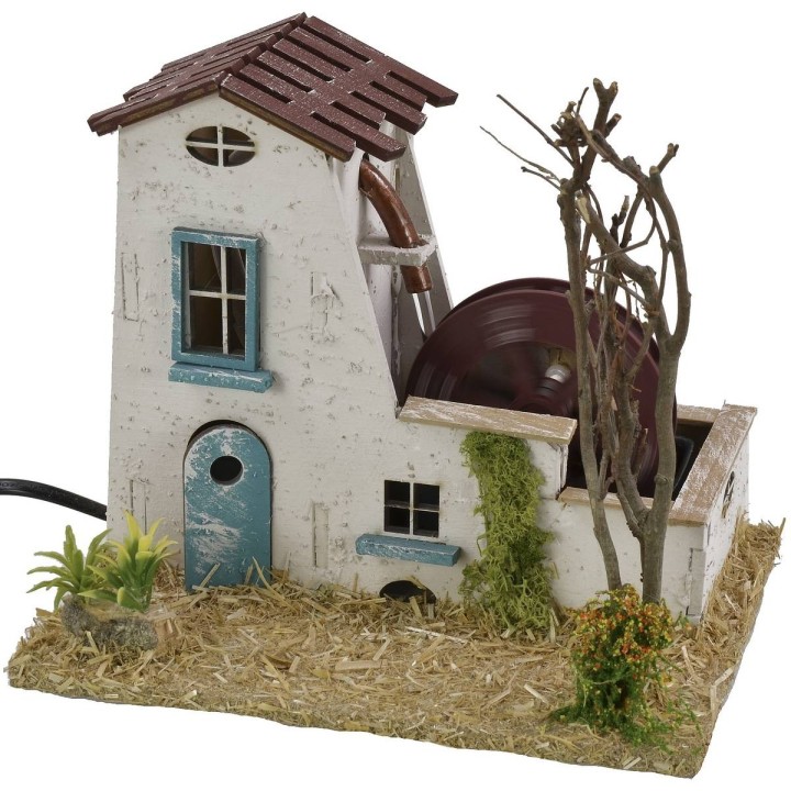 Casale con mulino ad acqua funzionante cm 19x15x15,5 h per