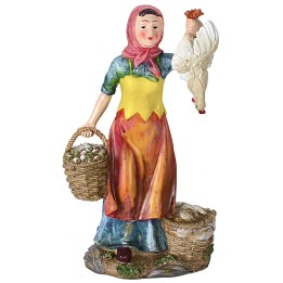 Woman with baskets and hen cm 27 in resin