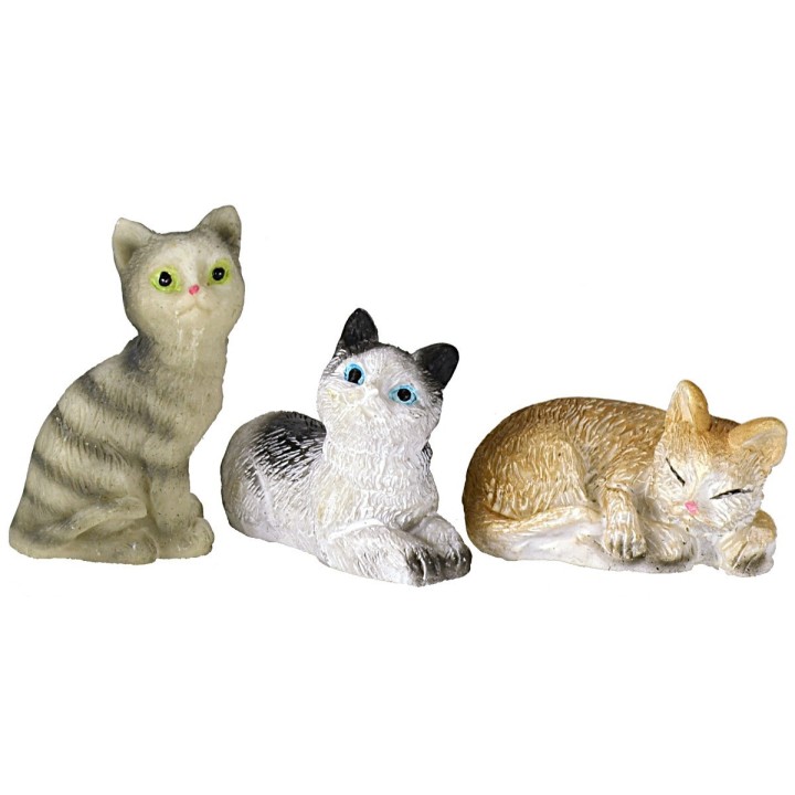 Set tre gatti assortiti in resina per statue 12 cm