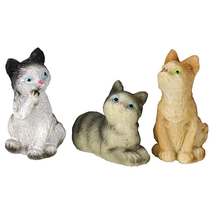 Set tre gatti assortiti in resina per statue 12 cm