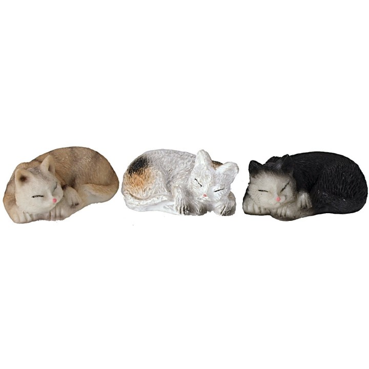 Set tre gatti sdraiati in resina per statue 12 cm