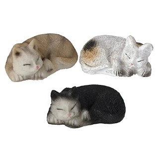 Set tre gatti sdraiati in resina per statue 12 cm