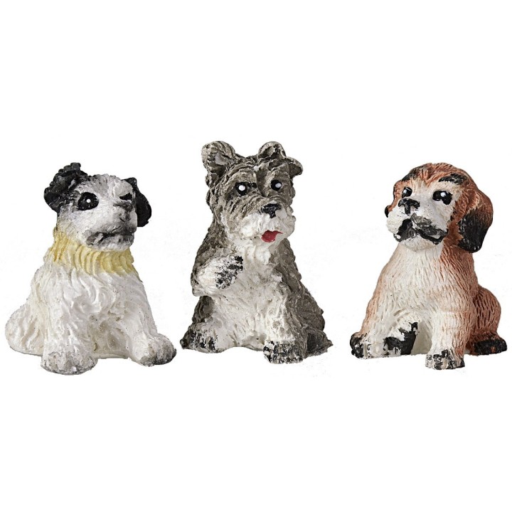 Set of three seated dogs in resin for statues 12 cm