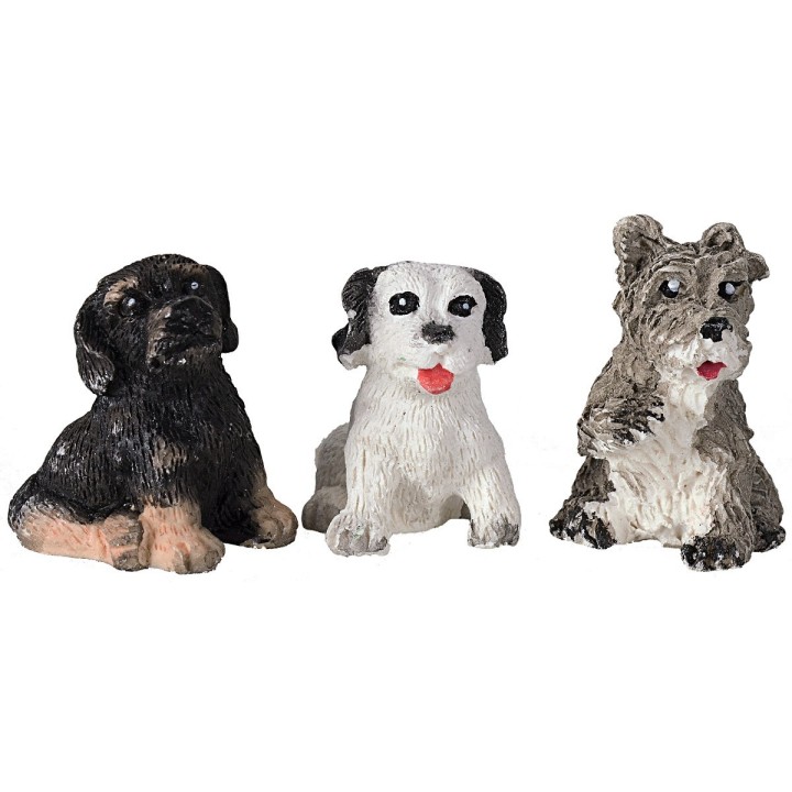 Set tre cani seduti in resina per statue 12 cm