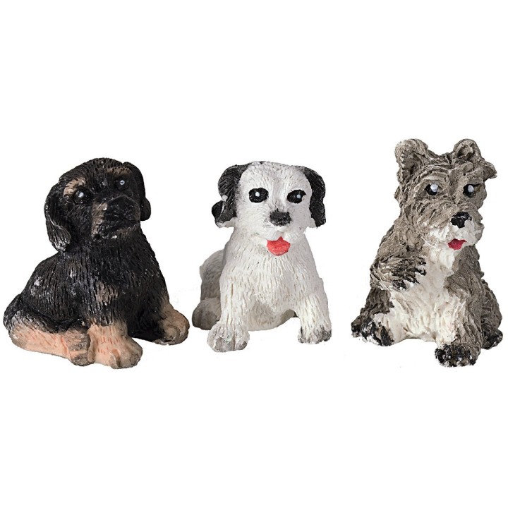 Set tre cani seduti in resina per statue 12 cm