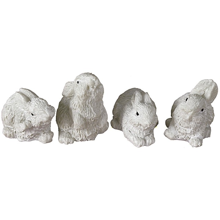 Set of 4 white resin rabbits cm 2,5-3
