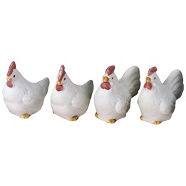 Conjunto de 4 gallinas blancas de resina de 4x4,6 cm
