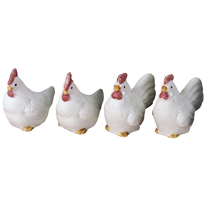 Set of 4 white resin hens cm 4x4,6
