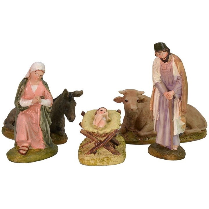 Natividad 5 figuras en resina pintada 10 cm serie económica