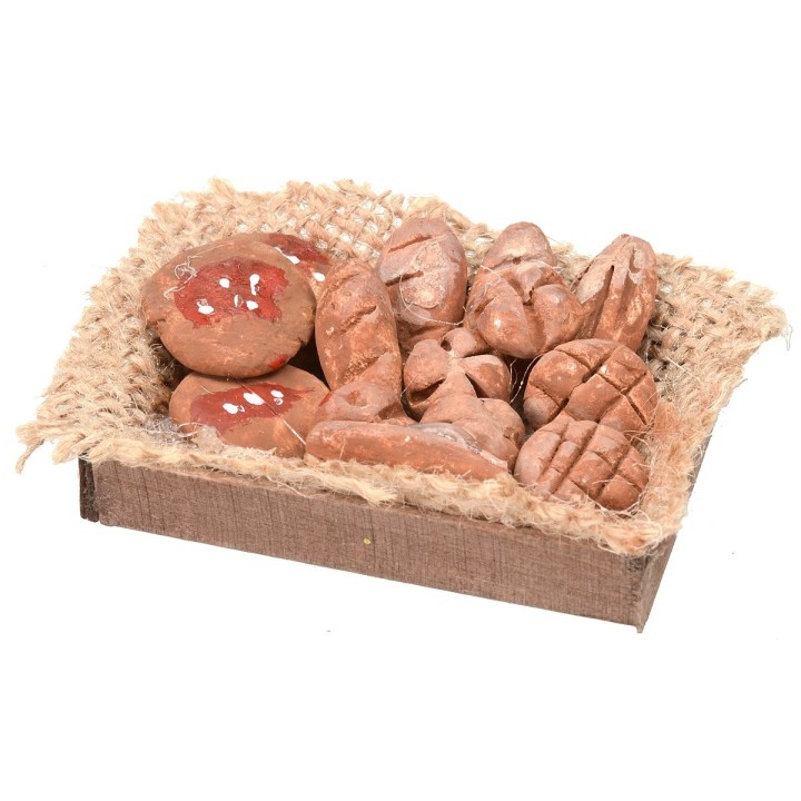 Caja de madera con pan y pizzas de 5,8x4,2x0,9 cm h