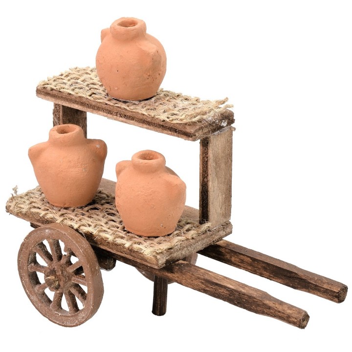 Cart with amphoras for Nativity scene cm 10.5x5x10 h