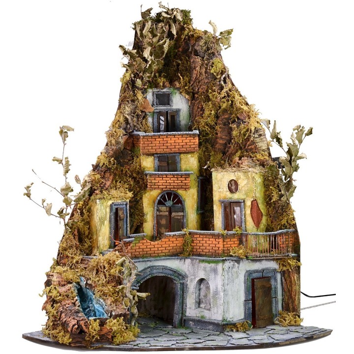 Nativity scene with lights and working waterfall cm 86x60x92 h