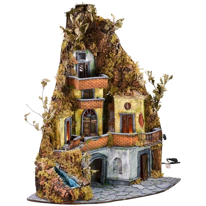 Presepe con luci e cascata funzionante cm 86x60x92 h
