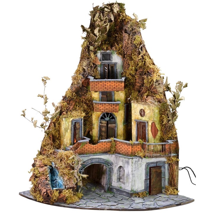 Nativity scene with lights and working waterfall cm 86x60x92 h