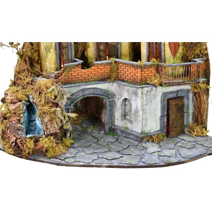 Presepe con luci e cascata funzionante cm 86x60x92 h