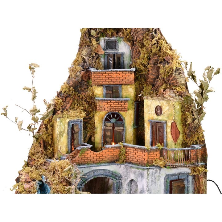 Presepe con luci e cascata funzionante cm 86x60x92 h