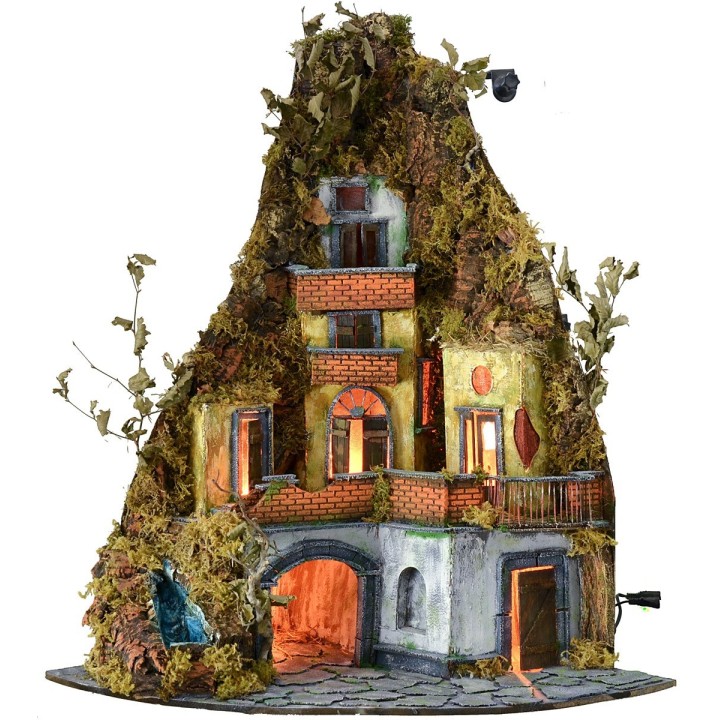 Presepe con luci e cascata funzionante cm 86x60x92 h