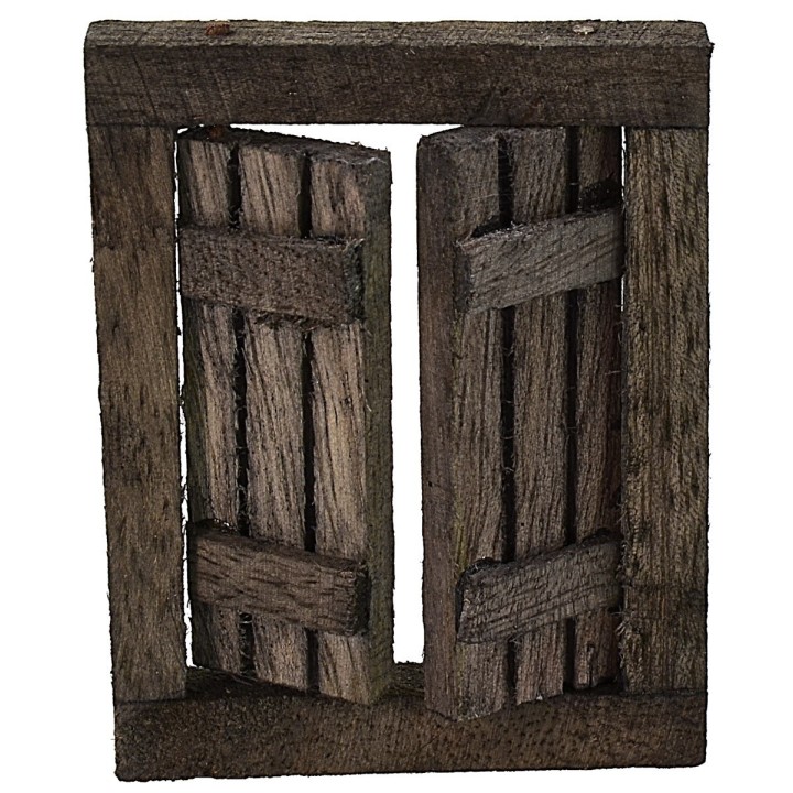 Ventana de madera oscura con hojas abatibles de 4,6x0,7x5,9 cm h