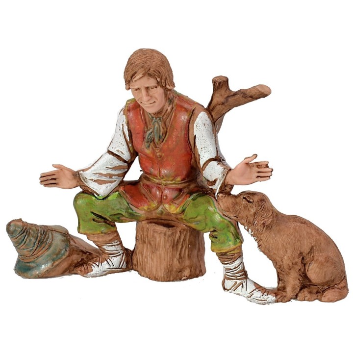 Viajero sentado con perro serie 10 cm Landi Moranduzzo