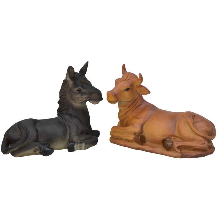 Bue e asino seduti per statue da 20 cm in resina