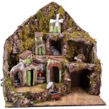 Presepe illuminato con fontana, fuoco e mulino funzionanti cm