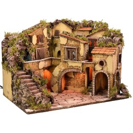 Illuminated nativity scene with working waterfall cm 61x40x43 h