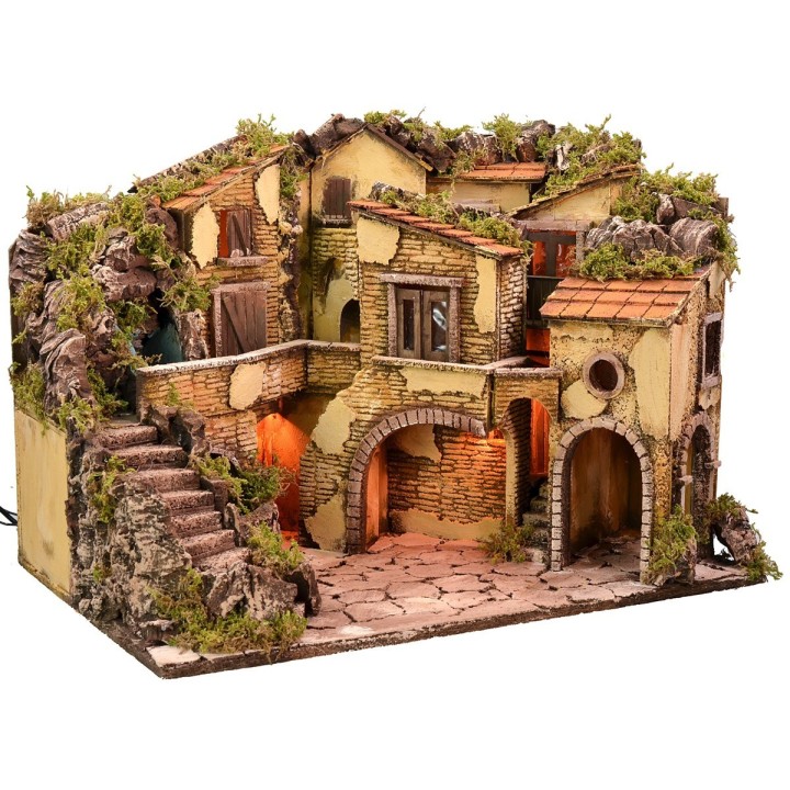 Illuminated nativity scene with working waterfall cm 61x40x43 h