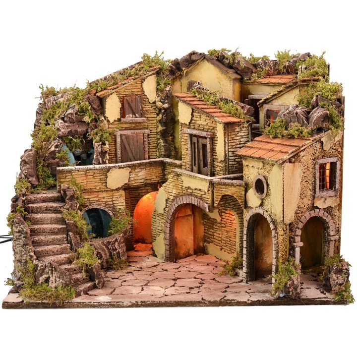 Illuminated nativity scene with working waterfall cm 61x40x43 h