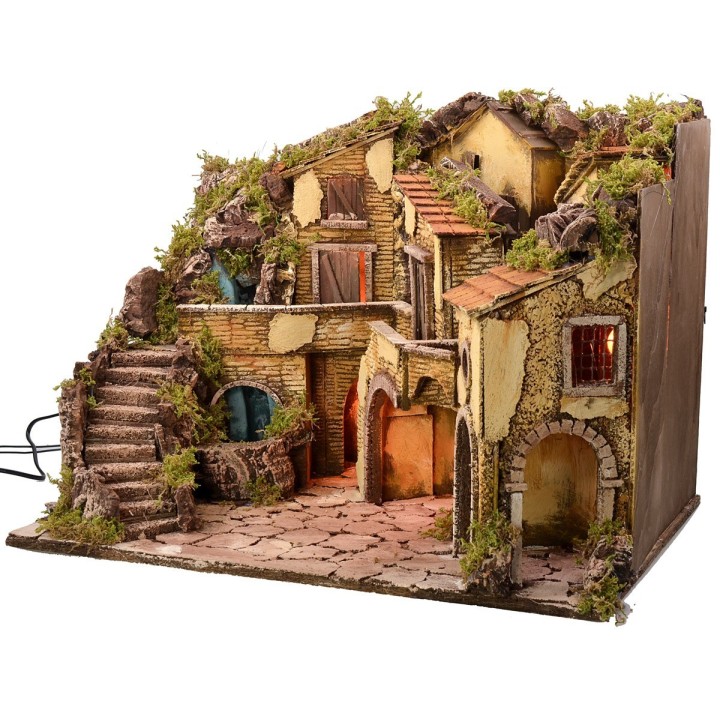 Presepe illuminato con cascata funzionante cm 61x40x43 h