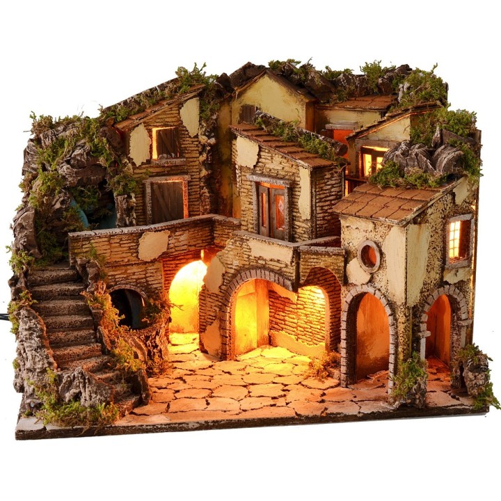 Pesebre iluminado con cascada funcional de 61x40x43 cm h