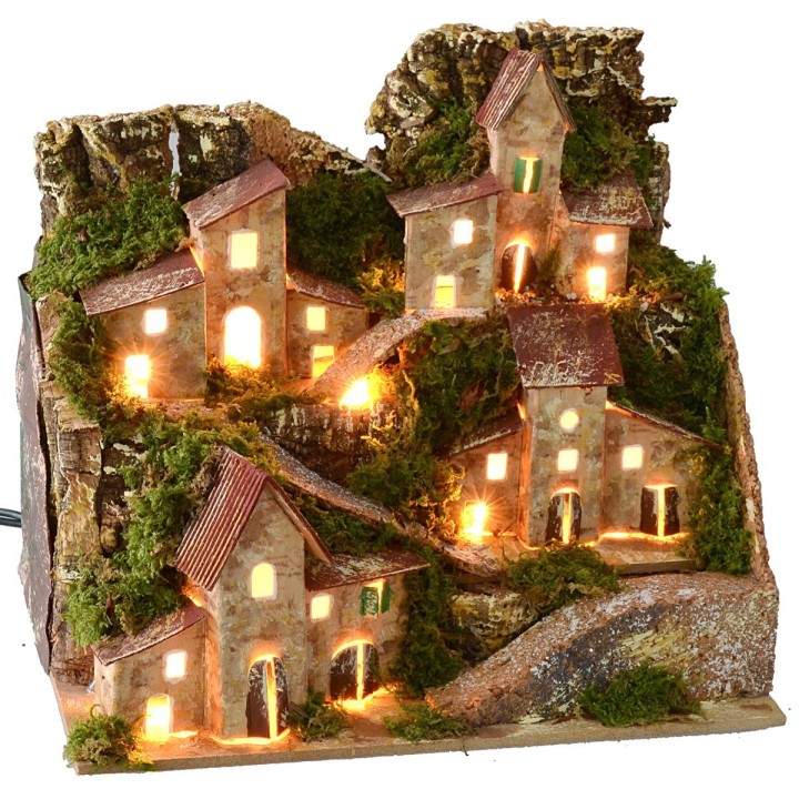 Illuminated landscape with village in the distance cm 20x14x17 h