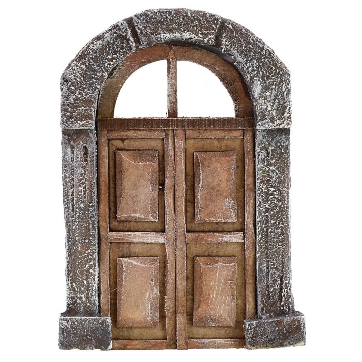 Puerta de madera de dos hojas con arco para estatuas de 8-10 cm