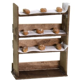 Estantería de madera con pan de 10x3x14 cm de altura.