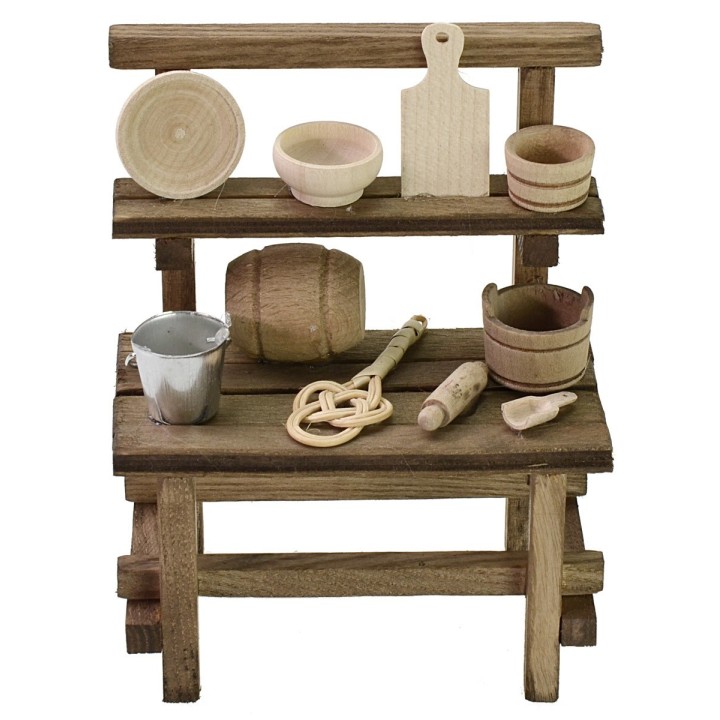 Bancarella con attrezzi assortiti cm 11x7x14 h per Presepe