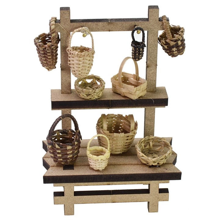 Bancarella con cestini cm 10,5x5,5x15 h per Presepe