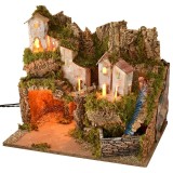 Belén con paisaje, luces y cascada funcional de 45x31x39 cm h