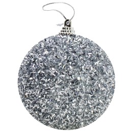 Silver ball with clowns and glitter 8 cm