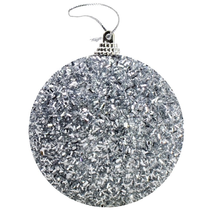 Pallina argento con pagliuzze e glitter 8 cm