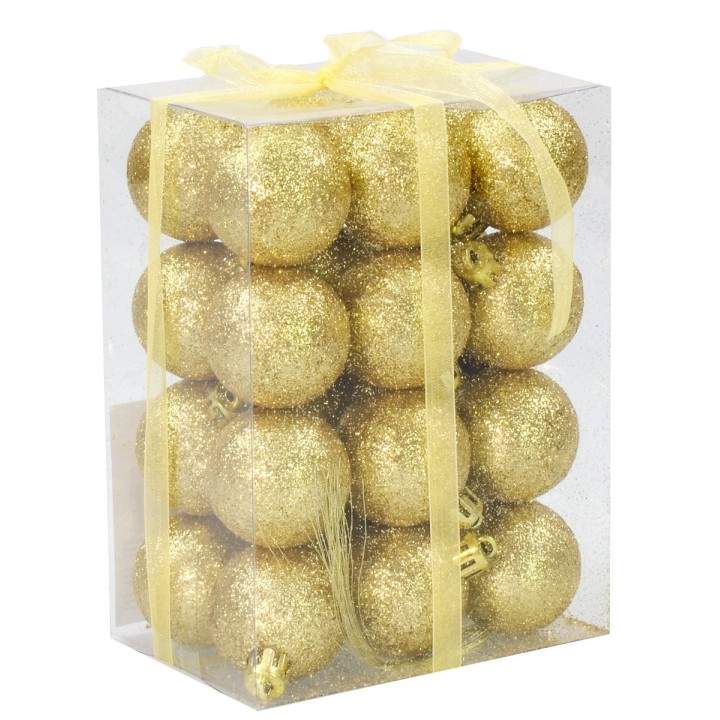 Set 24 palline oro brillantato ø 4 cm per albero di Natale