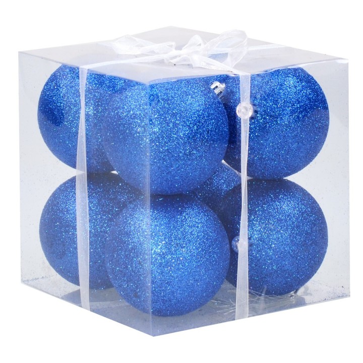 Juego de 8 bolas azules brillantes ø 8 cm para árbol de Navidad