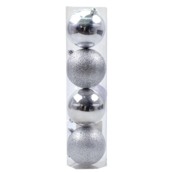 Set 4 palline argento ø 8 cm per albero di Natale