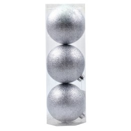 Set 3 palle argento con brillantino ø 12 cm per albero di Natale