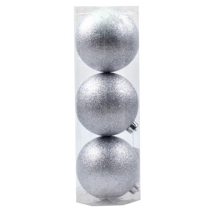 Set 3 palle argento con brillantino ø 12 cm per albero di Natale